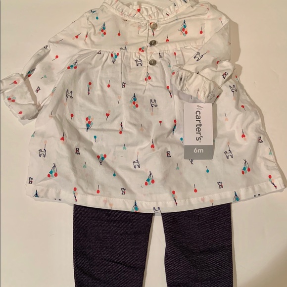Carters, Infant Girls, White Print Top w Leggings - Picture 1 of 5